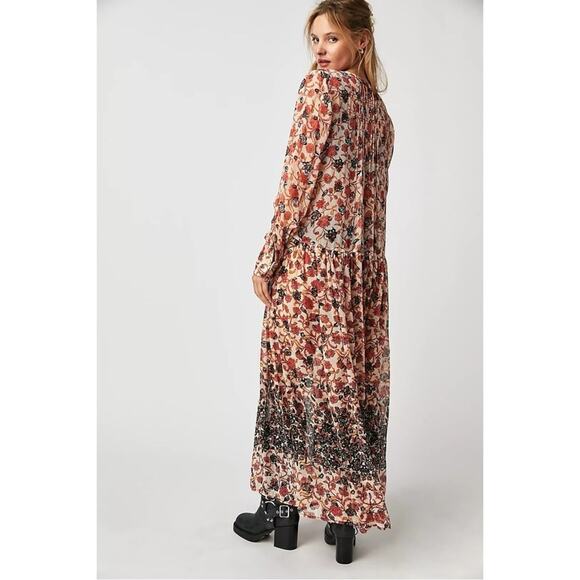 Free People See It Through Dress in Tea Combo Size Large Bohemian Boho Floral - Picture 7 of 16